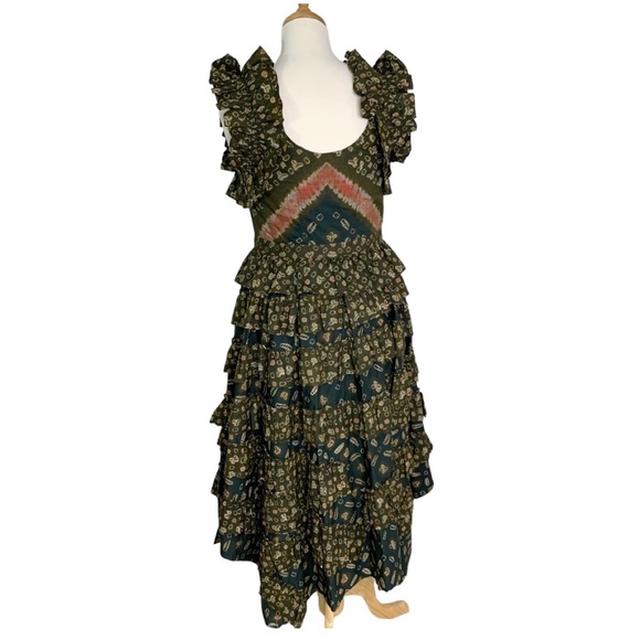 ULLA JOHNSON Nia asymmetric ruffled printed cotton poplin midi dress 8 NWT - Picture 7 of 12